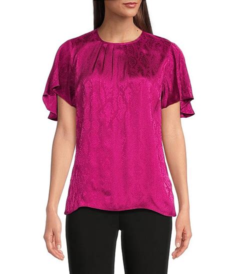 MICHAEL Michael Kors Woven Crew Neck Short Sleeve Flutter 